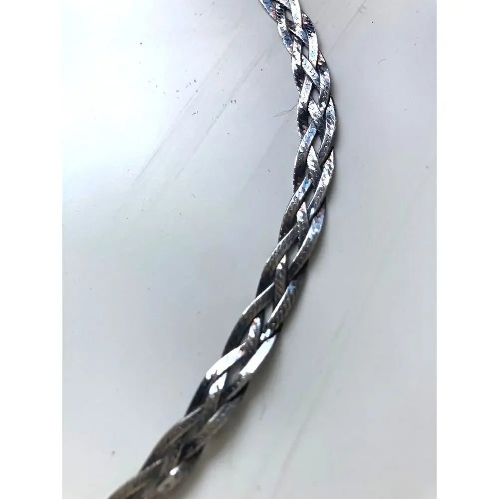 Vintage 90s Quiet Luxury Liquid Silver Woven Braided Herringbone Chain Necklace